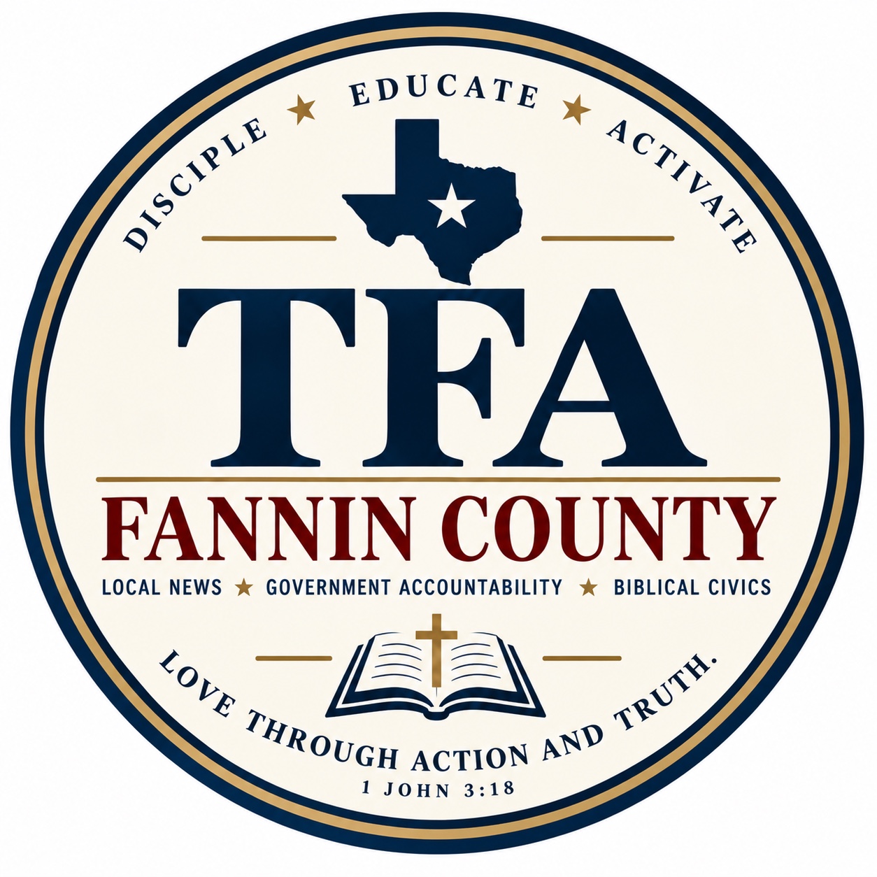 TFA Fannin County logo: Disciple, Educate, Activate